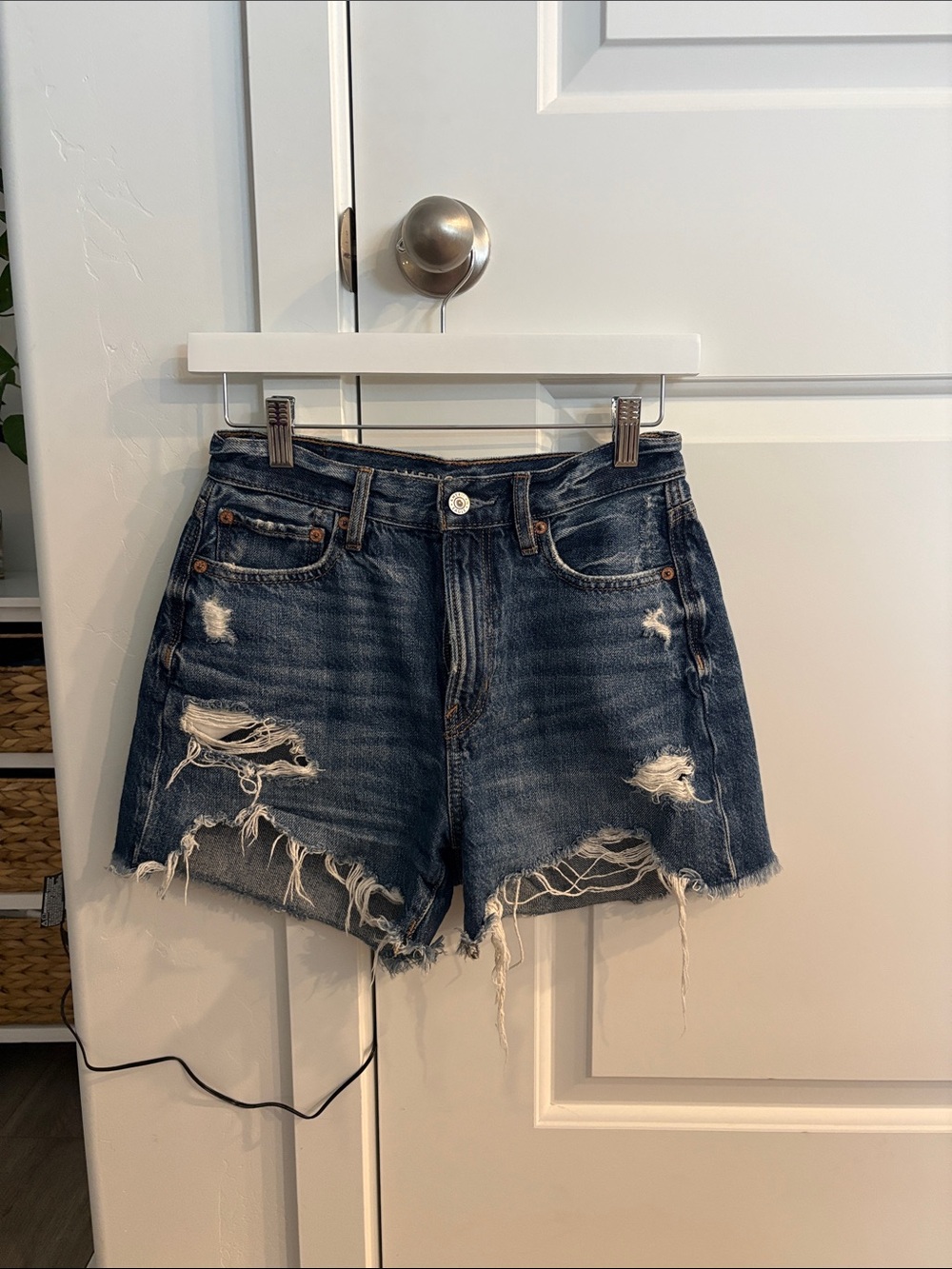 American Eagle Outfitters Distressed Dark Indigo Denim Shorts
